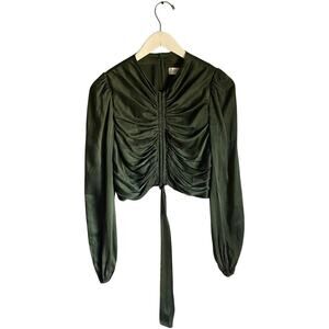 Zimmermann Forest Green Silk Tie Front Long Sleeve Top Going Out Size 8 Medium
